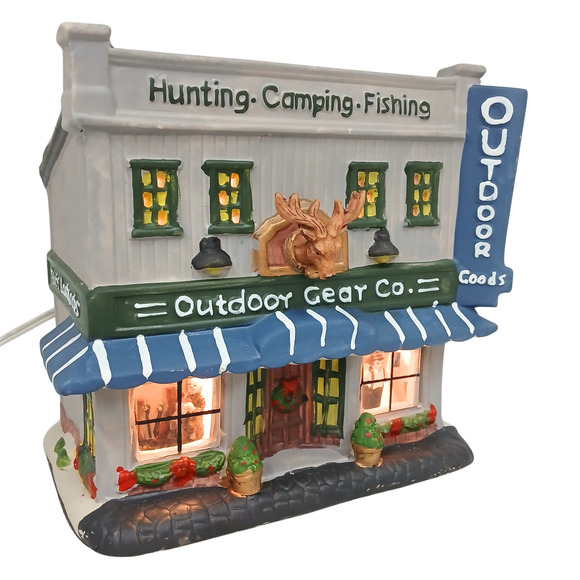 Holiday Time Lighted Outdoor Gear Co. Hunting Camping Fishing Village House - Picture 1 of 10